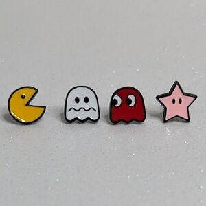 Pac Man Retro Set of 4 Acrylic Stud Earrings